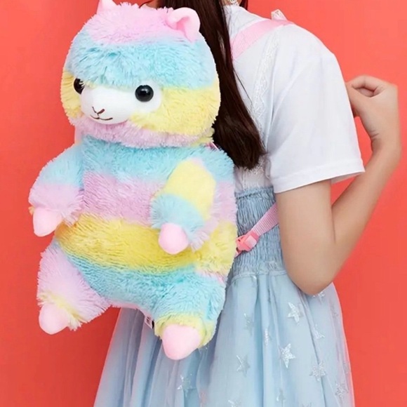 Handbags - Kawaii Rainbow Alpaca Plush Backpack